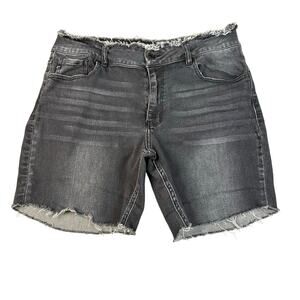 Kancan Shorts Black Women Plus Sz 18 Stonewashed Denim High Rise Raw Frayed Hem